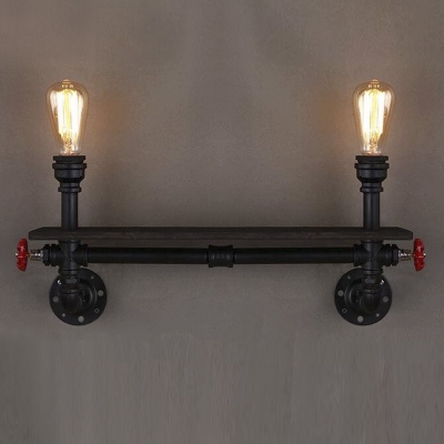 Industrial 22''W Double Light Bookshelf One Layer Pipe LED Wall Light with Red Valve