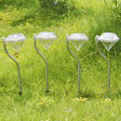 Pack of 4 Diamond Shape Color Changing Solar Powered Outdoor Decorative Garden Stake