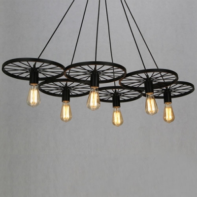 Vintage Industrial Style Wheel LED Chandelier in Black