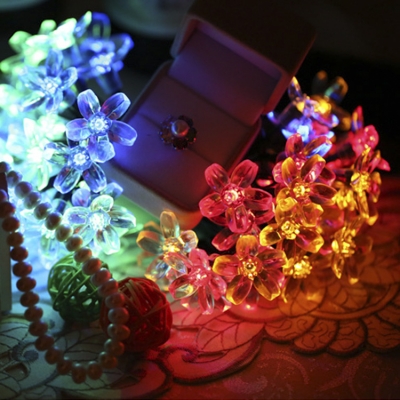 Multi Color 50 Pieces Peach Blossom 2 Modes Steady on/ Flash Solar String Lights