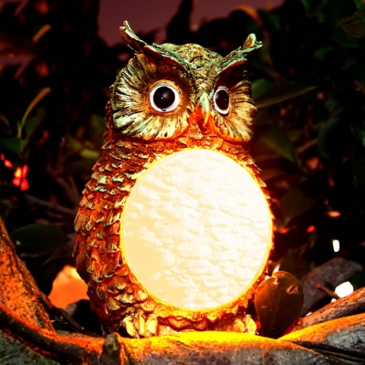 Owl Shape 4 Inches Wide Resin Solar Powered Outdoor Garden Decorative Statue