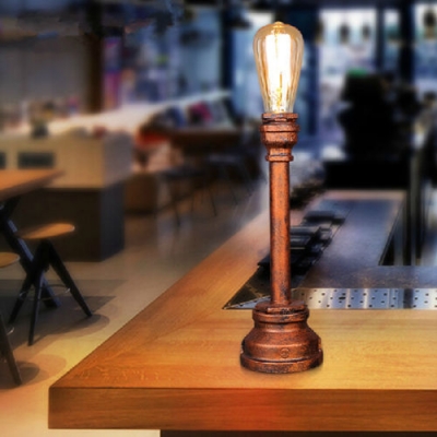 Single Light Pipe LED Desk Lamp in Antique Copper Finish