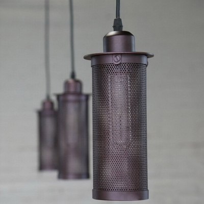 Mini Wrought Iron Long Cylinder Net Pendant in Industrial Style