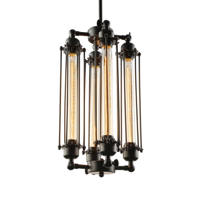 Vintage Industrial Cube Cage Steampunk Pendant Light