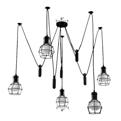 5 Light Spider Pendant Light with Wire Guard in Black for Clothes Stores Restaurant Bar