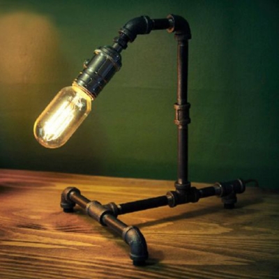 Industrial 1 Light Pipe LED Table Lamp in Old Bronze Finish