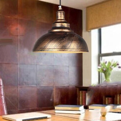 Industrial Pendant Light with Bronze Metal in Dome