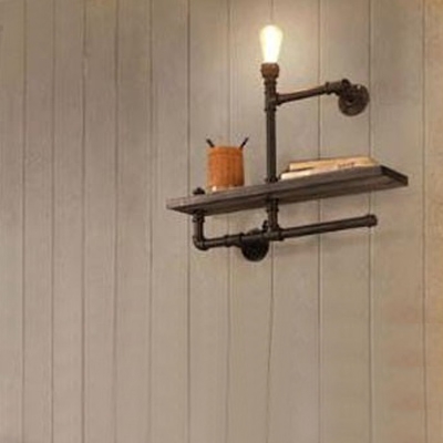 Utility Single Light Bookshelf LED Wall Lamp with Wood Accents