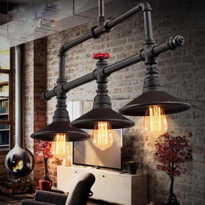 Age Iron 3 Light LED Linear Chandelier in Pipe Style