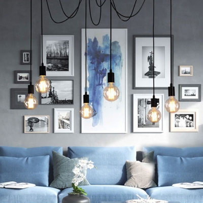 6 Light Edison Spider Multi Light Pendant in Black Industrial Style Lights for Restaurant Living Room