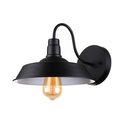 Black Barn Shade Wall Light with Gooseneck Arm for Stairs Pathway Farmhouse