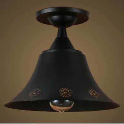 Matte Black Bell Shade Down Lighting Small LED Semi Flush Ceiling Mount