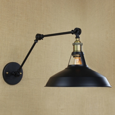 Swing Arm 1Lt Pot Cover Wall Sconce in Textured Black for Bedside Restaurant Farmhouse