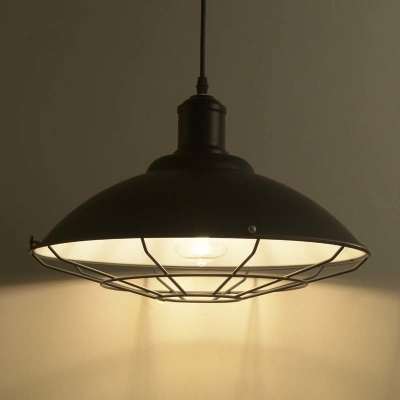 1 Light Black Industrial LED Pendant in Cage Style with Dome Metal Shade