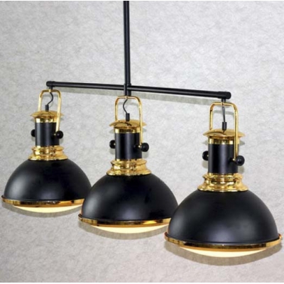 Three Light 1 Tier Large LED Island Chandelier in Black with Gold