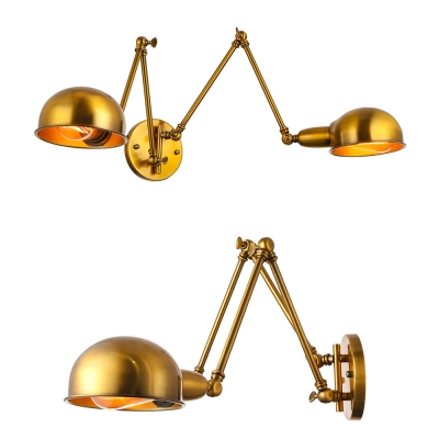 Grand Double Head Industrial Adjustable LED Wall Sconce in Gold Finish