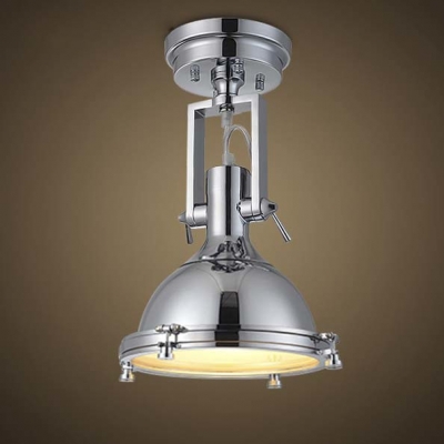 Chrome 1 Light Led Semi Flush Ceiling Light With Glass Diffuser