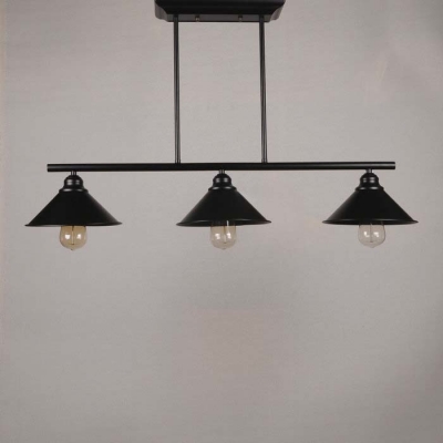 Vintage Industrial 3 Light 1 Tier Island Pool Table LED Pendant Chandelier in Black