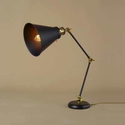 Industrial Style 1 Light Adjustable LED Table Lamp in Black with Cone Shade