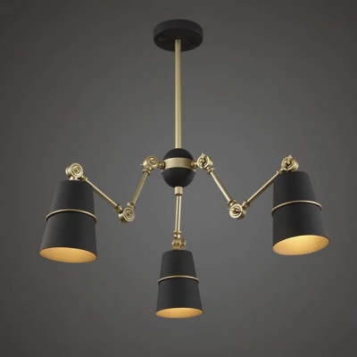 Modern 3 Light 1 Tier LED Chandelier with Black Empire Shade in Gold Finish