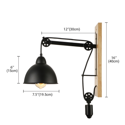 Nature Iron Single Light Adjustable LED Wall Light with Wood Accents