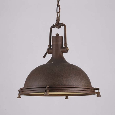 Large Bowl Shape Rust Single Light LED Pendant Lighting in Nautical Style