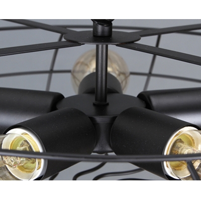 Retro 5 Light Hanging Fan Shape LED Ceiling Fixture in Black Finish