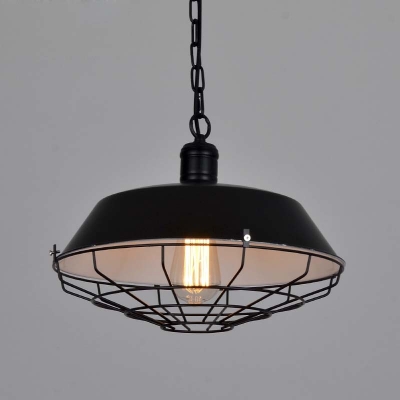 Fourteen Inches Wide Full Sized Single Light Industrial Cage LED Hanging Pendant Lighting