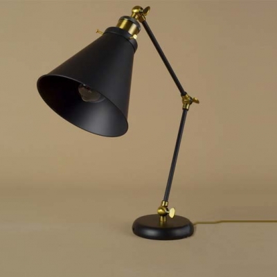 Industrial Style 1 Light Adjustable LED Table Lamp in Black with Cone Shade