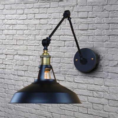 Swing Arm 1Lt Pot Cover Wall Sconce in Textured Black for Bedside Restaurant Farmhouse