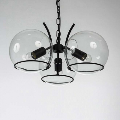 Chic Modern 3 Light Clear Globe Shade Small LED Chandelier in Black Finish