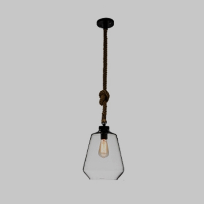 Clear Glass LED Mini Pendant Light Restaurant Lighting Fixture with Rope Accent