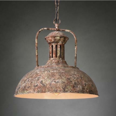 Mottled Rust 1 Light Bowl Shape Industrial Indoor Barn LED Pendant Lamp
