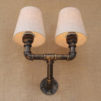 Inddor 2 Light LED Wall Lamp with Natural Fabric Shade in Antique Bronze Finish