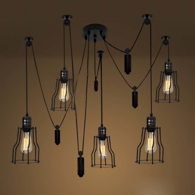 Black Finished 5 Light LED Multi Light Pendant Swag Pendant with Wire Guard