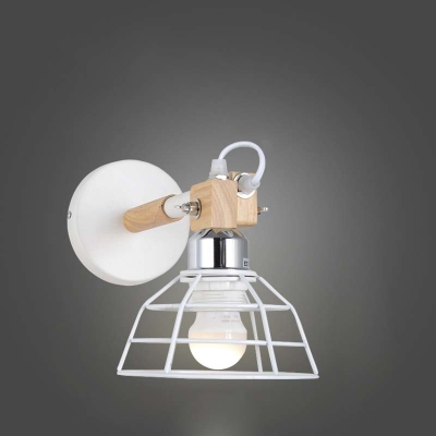 Industrial Style LED Mini Wall Sconce in White Finish with Metal Cage