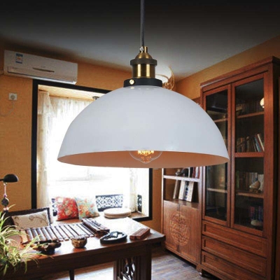 Simple Vintage Style 1 Light Bowl Shape Small/Big Industrial Style LED Pendant in White