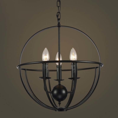 16'' Wide Wrought Iron Black Globe LED Chandelier with 3 Light