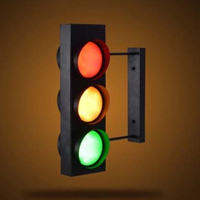 6 Light Traffic Light Industrial Style 18'' H LED Wall Light in Black Finish with Remote Control