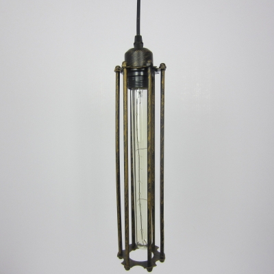 15''H Single Light Wire Cage LED Pendant in Antique Brass Finish