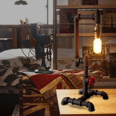 21'' H Industrial Style Pipe LED Table Lamp with Red Valve Decorated