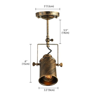 Antique Bronze Semi Flush Spotlight with Cylinder Metal Shade Industrial 1 Light Ceiling Lamp for Clothes Stores Bar