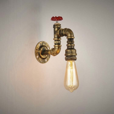 Faucet Shape Single Light Mini Pipe LED Wall Sconce in Antique Brass Finish