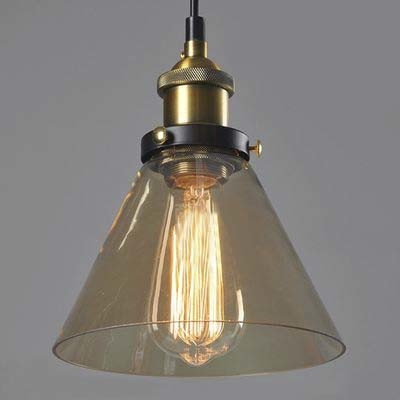 Seven Inches Wide Industrial Style Single Light Amber Glass LED Pendant Lamp