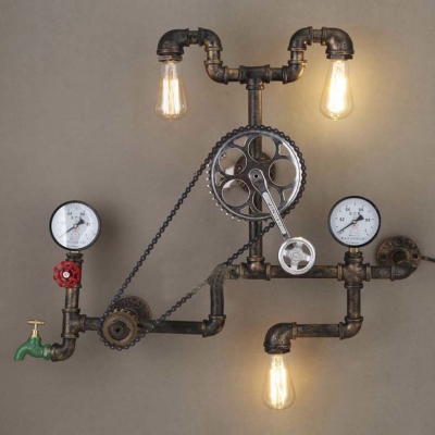 Antique Bronze Three Light Pipe LED Wall Light with Bicycle Shape