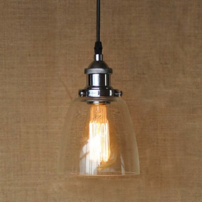 Industrial Style Clear Glass Shade Mini Foyer LED Pendant in Chrome 5