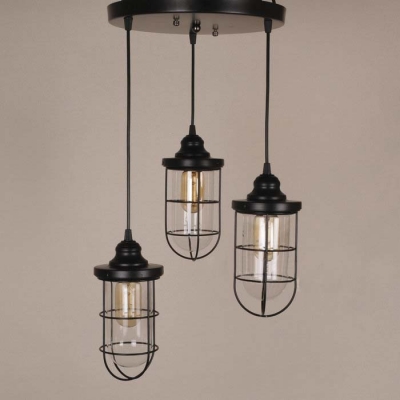 Modern Style Three Light Foyer Indoor LED Multi Light Pendant with Metal Cage