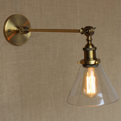 Retro Vintage One Light LED Wall Lamp with Clear Cone Shade