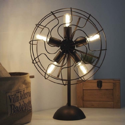 Vintage Black Wrought Iron 5 Light Fan, Vintage Fan Table Lamp