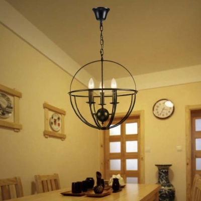 16'' Wide Wrought Iron Black Globe LED Chandelier with 3 Light